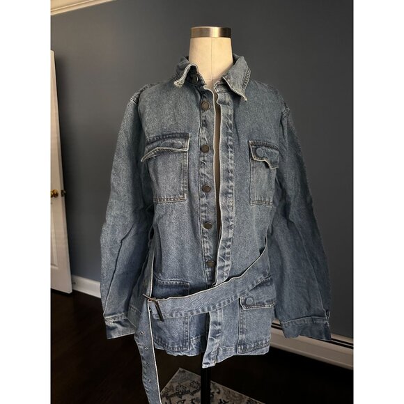 NWT En Saison Womens Madeline Blue Denim Belted Denim Jacket Coat S - Picture 2 of 8